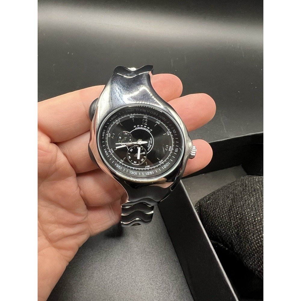Denvosi 3528G Wave Design Stainless Steel Quartz Watch Black Dial